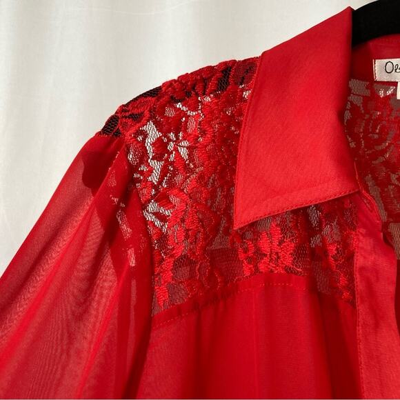 Olsenboye Red Lace Lightweight Button Up Blouse Top - Picture 4 of 11